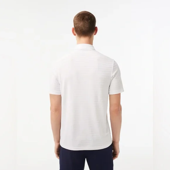 NWT Lacoste Sport White on White Textured Striped Golf Polo Shirt, Size 3XL - Picture 4 of 5